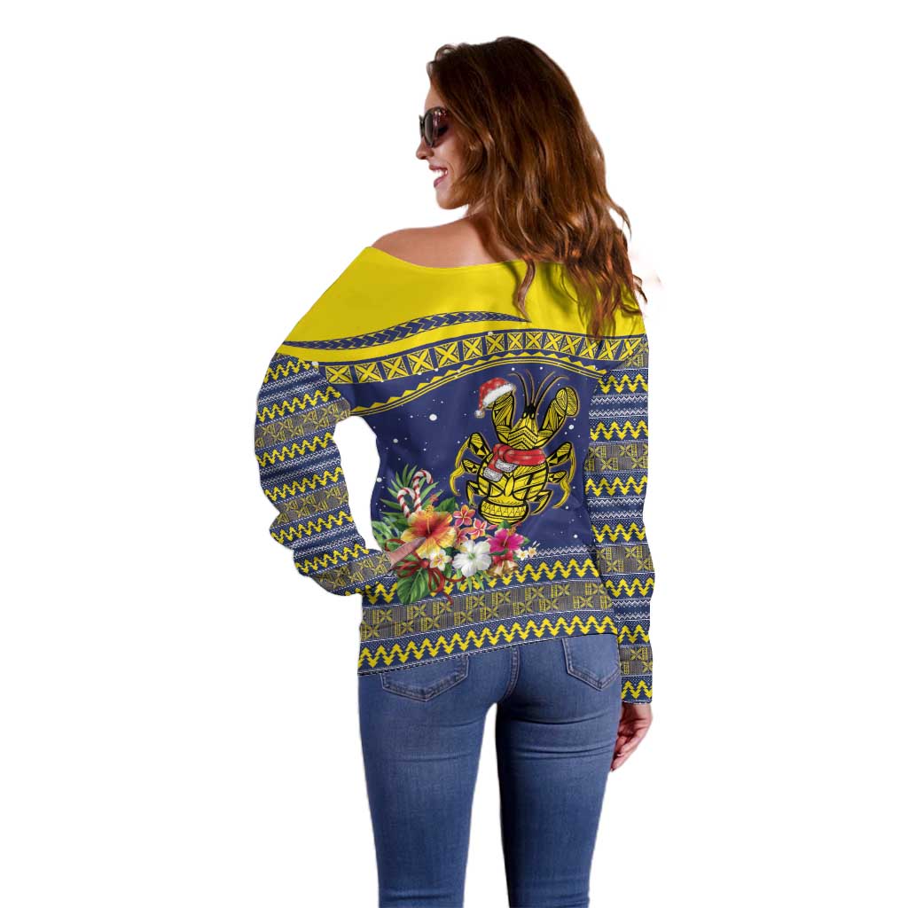 Monuina e Kilisimasi Niue Christmas Off Shoulder Sweater Niuean Tribal Pattern LT9 - Polynesian Pride