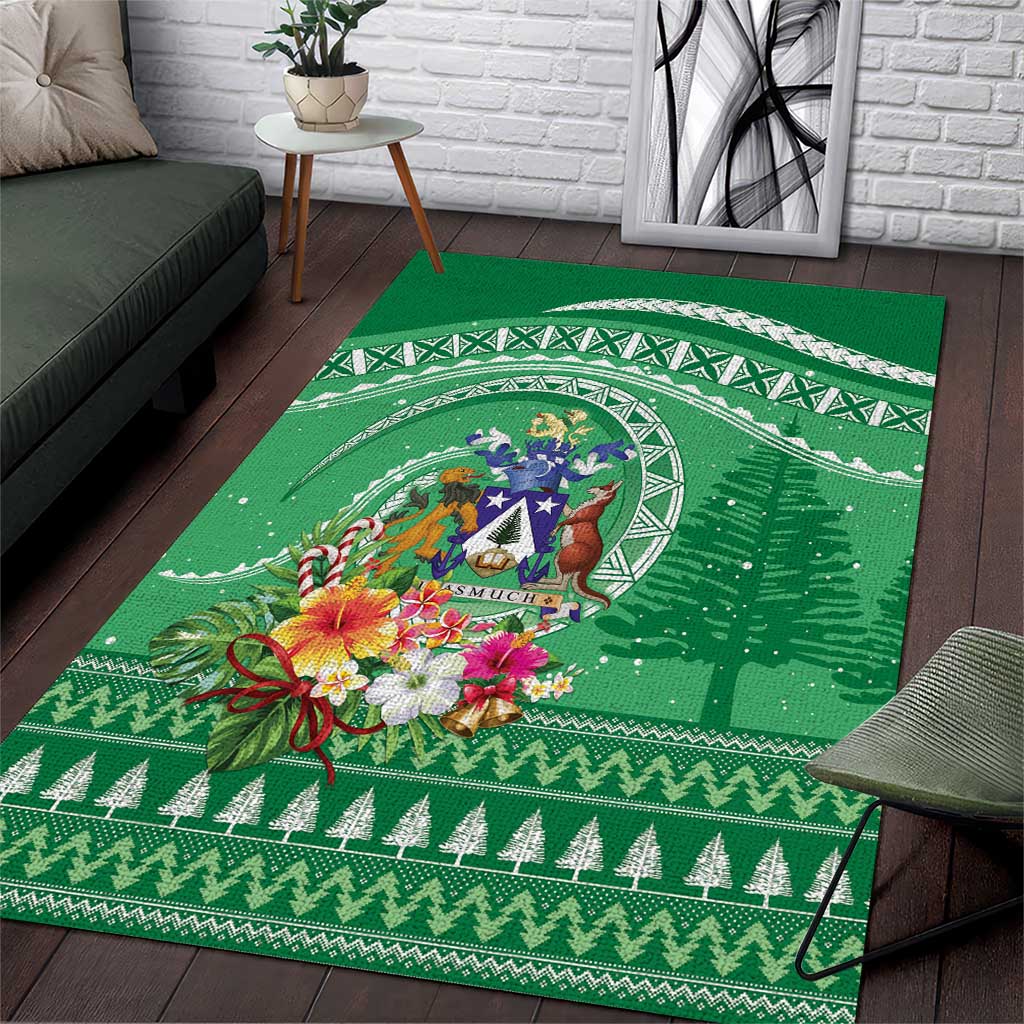 Norfolk Island Pine Tree Christmas Area Rug Coat of Arm and Polynesian Pattern LT9 Green - Polynesian Pride