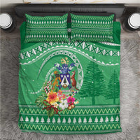Norfolk Island Pine Tree Christmas Bedding Set Coat of Arm and Polynesian Pattern LT9 Green - Polynesian Pride