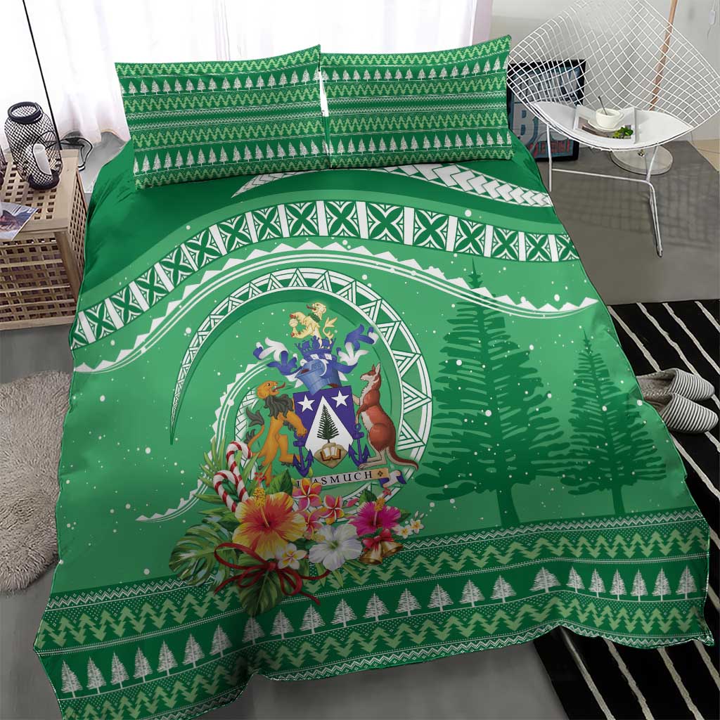 Norfolk Island Pine Tree Christmas Bedding Set Coat of Arm and Polynesian Pattern LT9 - Polynesian Pride
