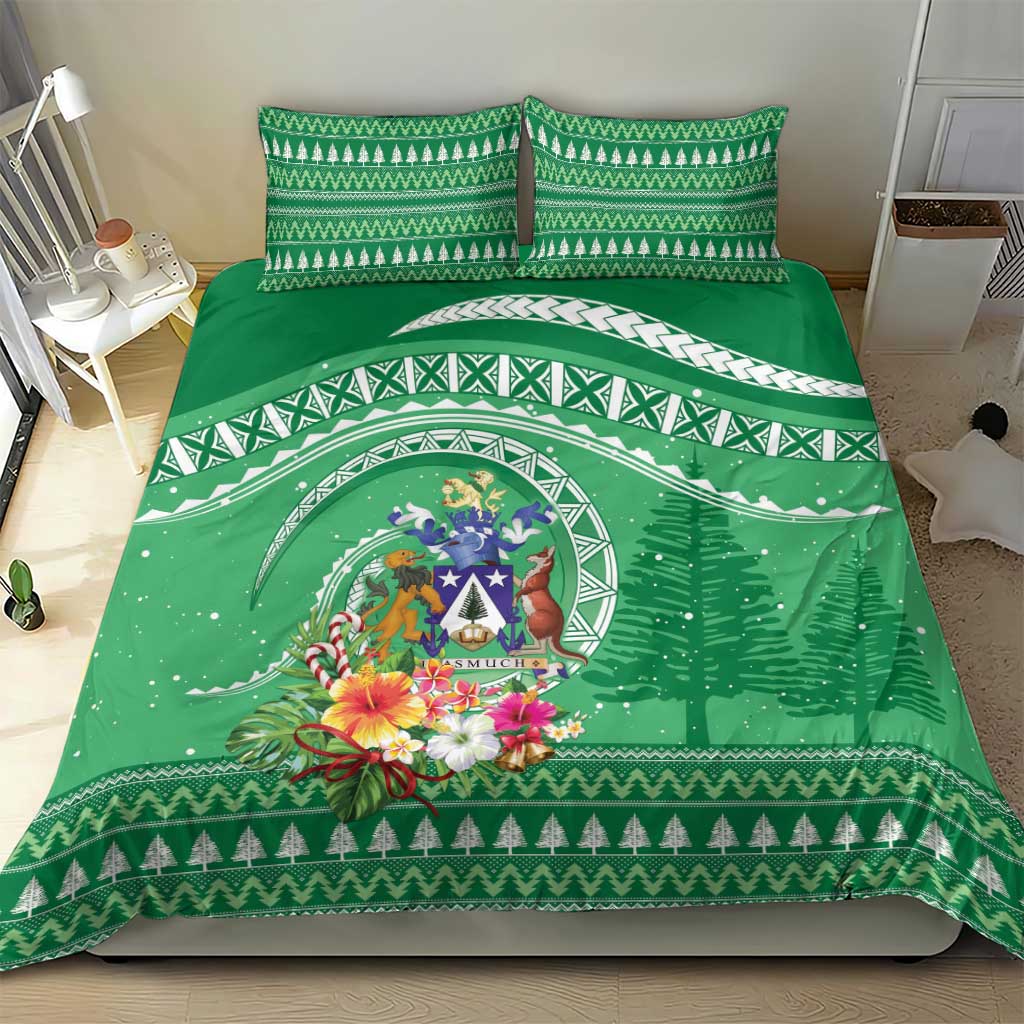 Norfolk Island Pine Tree Christmas Bedding Set Coat of Arm and Polynesian Pattern LT9 - Polynesian Pride