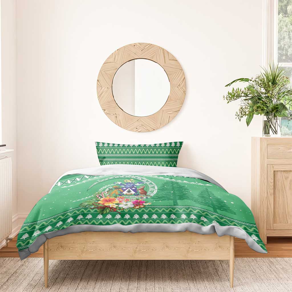 Norfolk Island Pine Tree Christmas Bedding Set Coat of Arm and Polynesian Pattern LT9 - Polynesian Pride