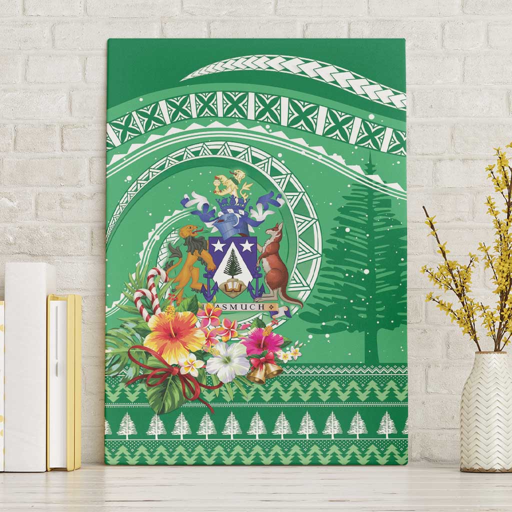 Norfolk Island Pine Tree Christmas Canvas Wall Art Coat of Arm and Polynesian Pattern LT9 Without Frame Green - Polynesian Pride