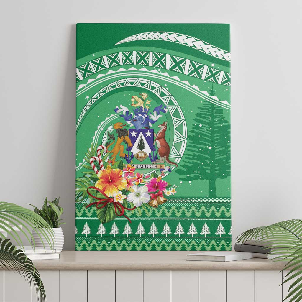 Norfolk Island Pine Tree Christmas Canvas Wall Art Coat of Arm and Polynesian Pattern LT9 - Polynesian Pride