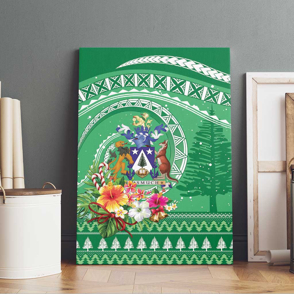 Norfolk Island Pine Tree Christmas Canvas Wall Art Coat of Arm and Polynesian Pattern LT9 - Polynesian Pride