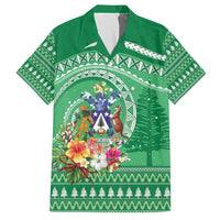 Norfolk Island Pine Tree Christmas Hawaiian Shirt Coat of Arm and Polynesian Pattern LT9 Green - Polynesian Pride