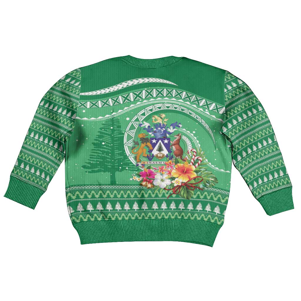 Norfolk Islands Pine Tree Christmas Kid Ugly Christmas Sweater Coat of Arm and Polynesian Pattern LT9 - Polynesian Pride