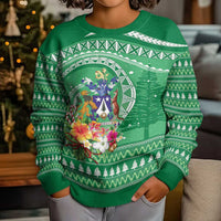 Norfolk Islands Pine Tree Christmas Kid Ugly Christmas Sweater Coat of Arm and Polynesian Pattern LT9 - Polynesian Pride