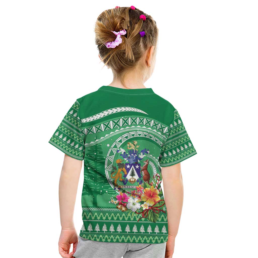 Norfolk Island Pine Tree Christmas Kid T Shirt Coat of Arm and Polynesian Pattern LT9 - Polynesian Pride