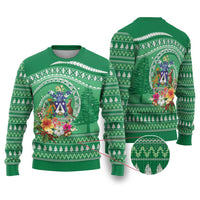 Norfolk Islands Pine Tree Christmas Ugly Christmas Sweater Coat of Arm and Polynesian Pattern LT9 Green - Polynesian Pride