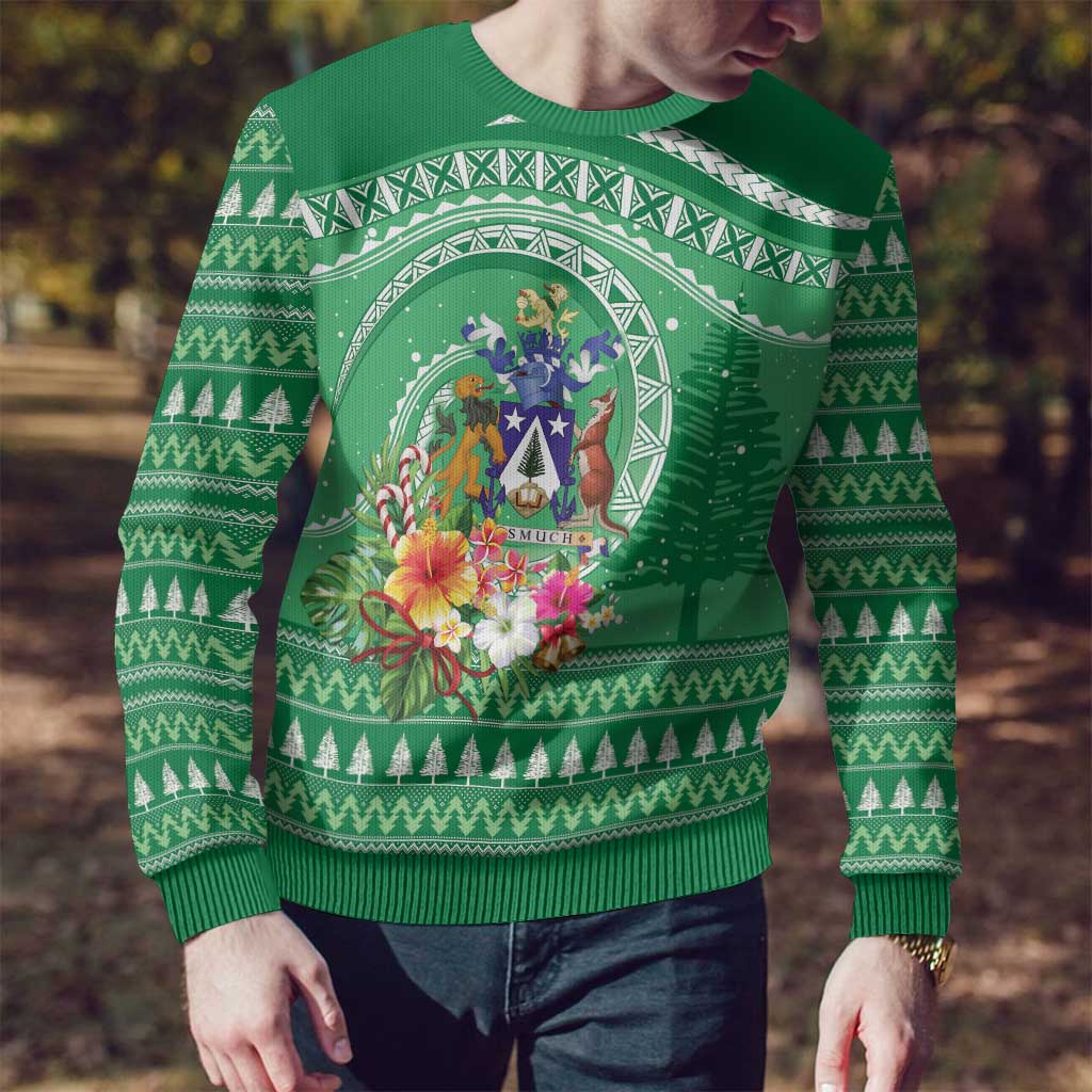 Norfolk Islands Pine Tree Christmas Ugly Christmas Sweater Coat of Arm and Polynesian Pattern LT9 - Polynesian Pride