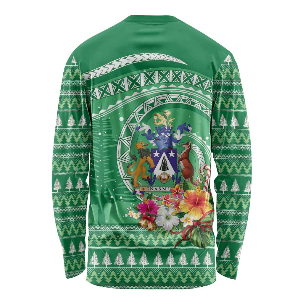 Norfolk Island Pine Tree Christmas Long Sleeve Shirt Coat of Arm and Polynesian Pattern LT9 - Polynesian Pride