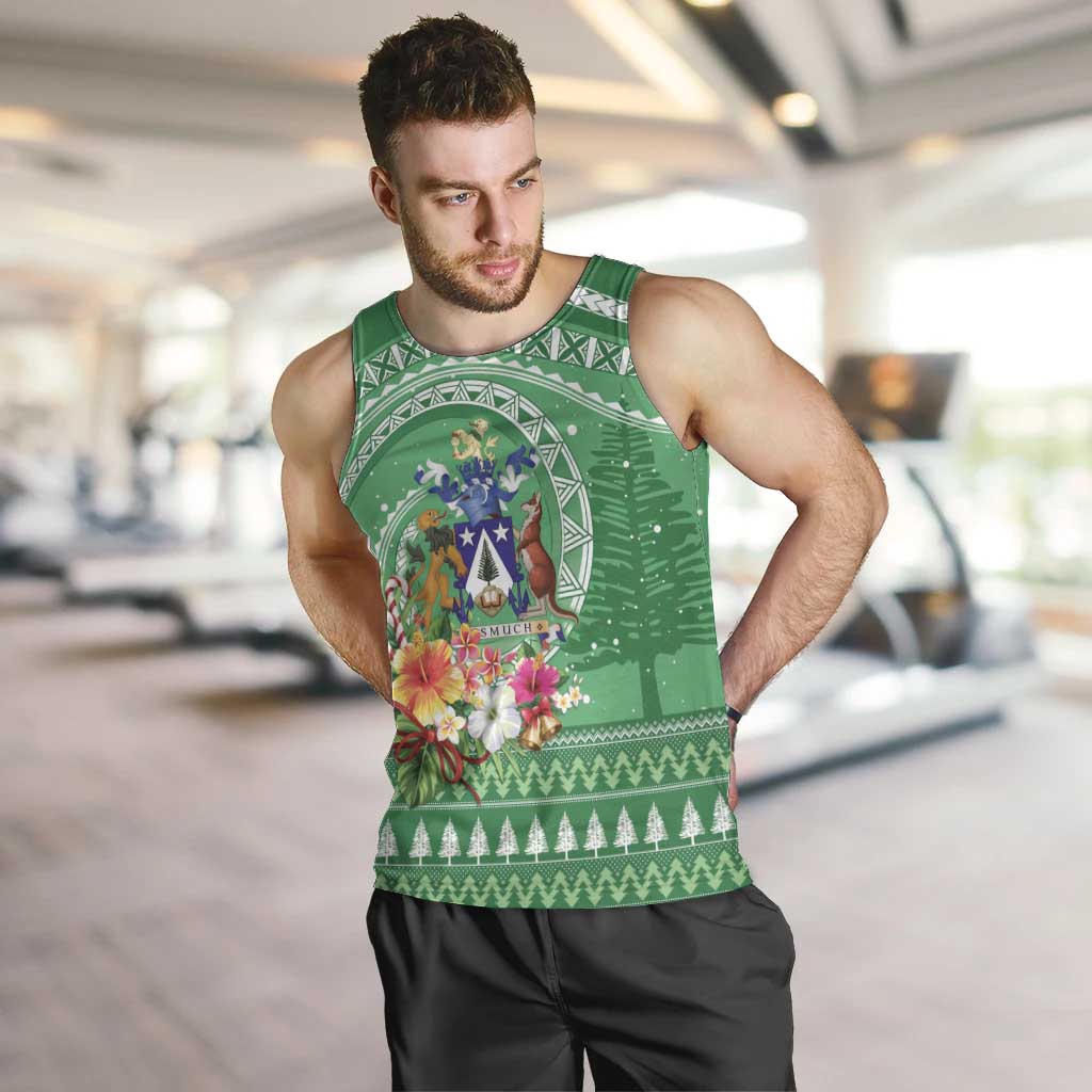 Norfolk Island Pine Tree Christmas Men Tank Top Coat of Arm and Polynesian Pattern LT9 Green - Polynesian Pride