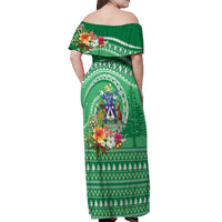 Norfolk Island Pine Tree Christmas Off Shoulder Maxi Dress Coat of Arm and Polynesian Pattern LT9 - Polynesian Pride
