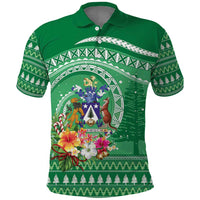 Norfolk Island Pine Tree Christmas Polo Shirt Coat of Arm and Polynesian Pattern LT9 Green - Polynesian Pride