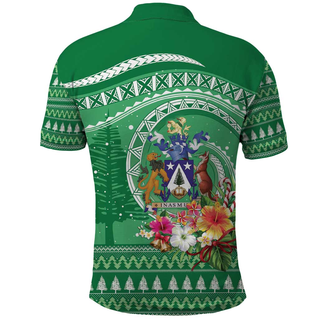 Norfolk Island Pine Tree Christmas Polo Shirt Coat of Arm and Polynesian Pattern LT9 - Polynesian Pride