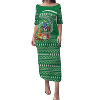 Norfolk Island Pine Tree Christmas Puletasi Coat of Arm and Polynesian Pattern LT9 Long Dress Green - Polynesian Pride