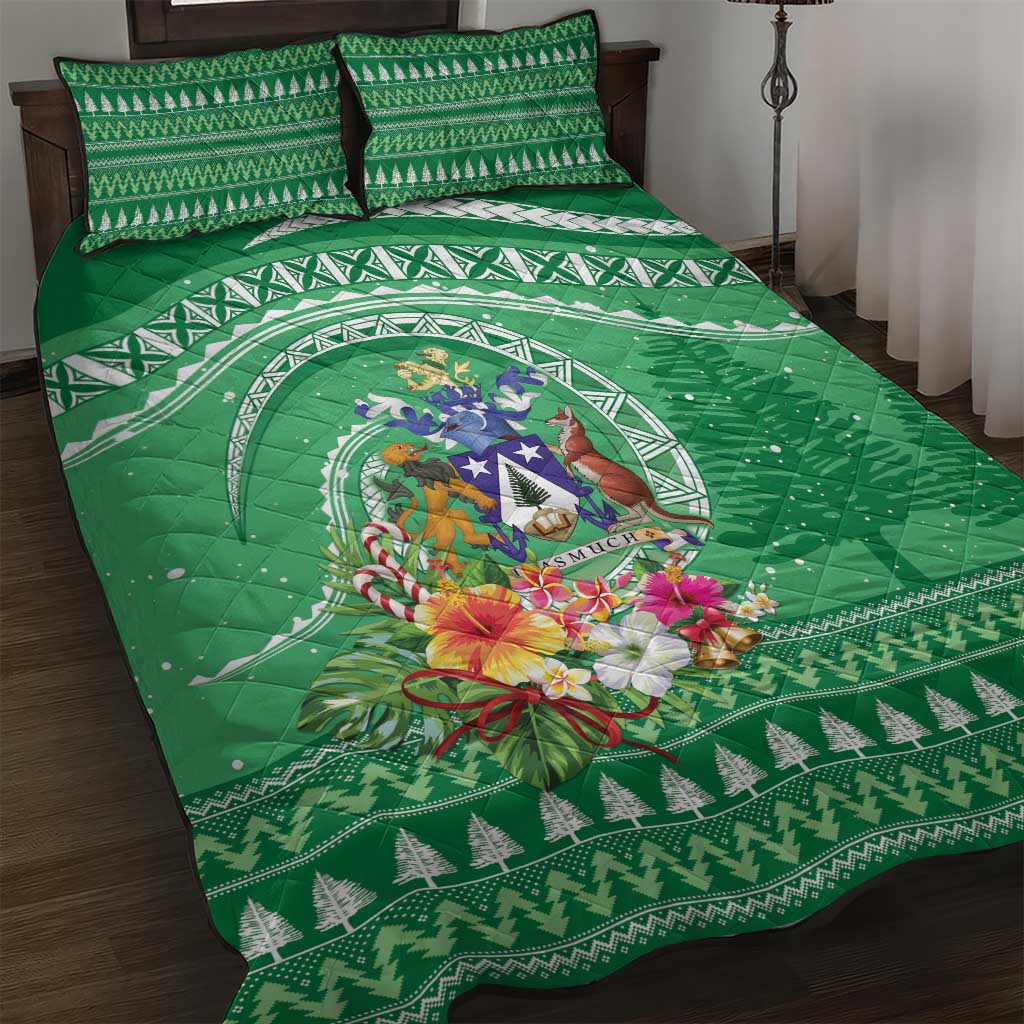 Norfolk Island Pine Tree Christmas Quilt Bed Set Coat of Arm and Polynesian Pattern LT9 Green - Polynesian Pride