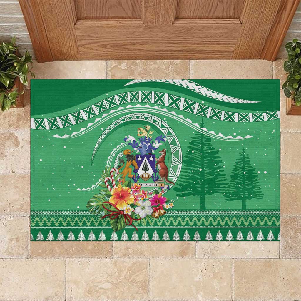 Norfolk Island Pine Tree Christmas Rubber Doormat Coat of Arm and Polynesian Pattern LT9 Green - Polynesian Pride