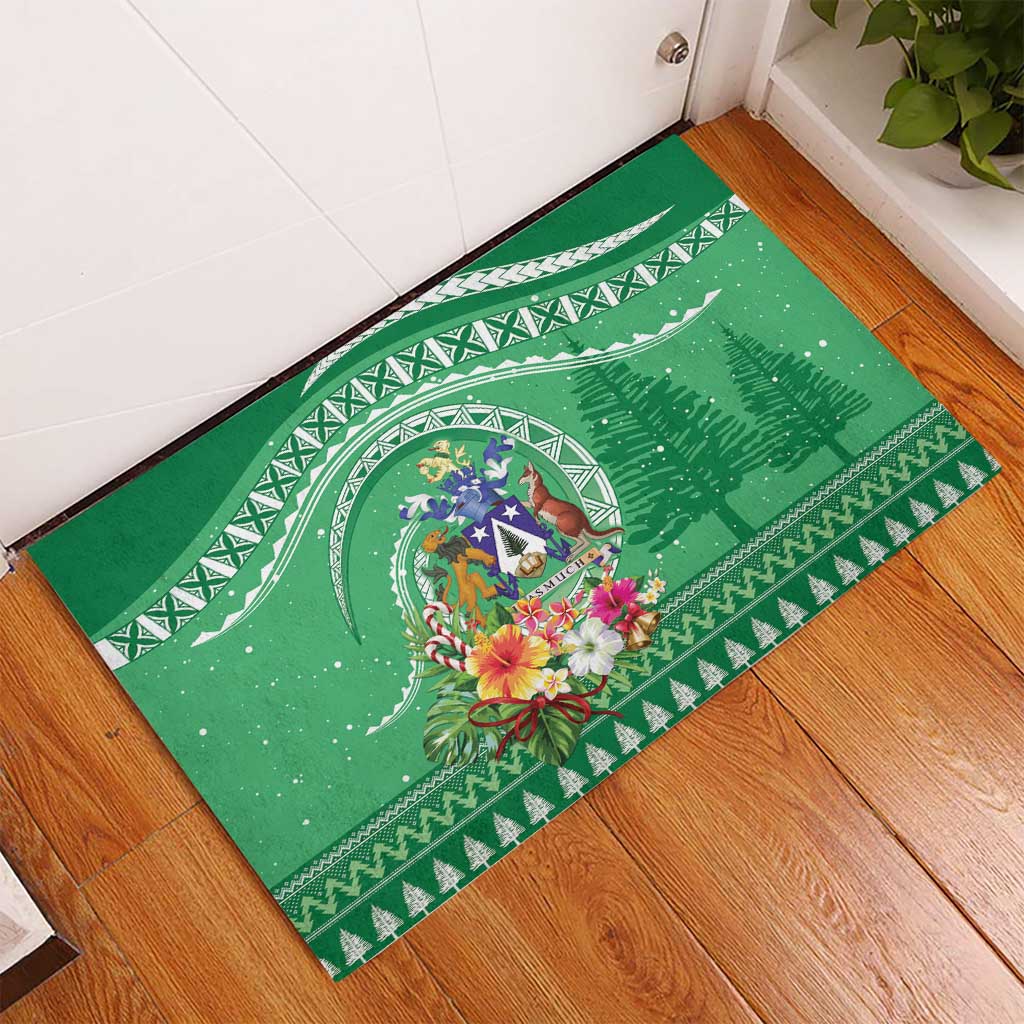 Norfolk Island Pine Tree Christmas Rubber Doormat Coat of Arm and Polynesian Pattern LT9 - Polynesian Pride