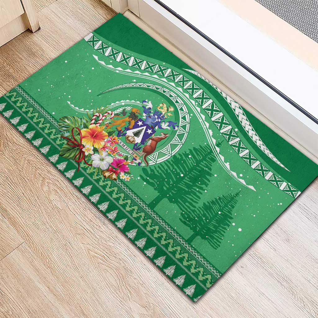 Norfolk Island Pine Tree Christmas Rubber Doormat Coat of Arm and Polynesian Pattern LT9 - Polynesian Pride