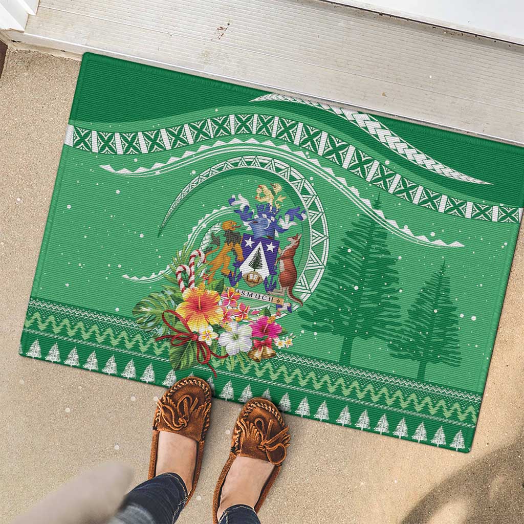 Norfolk Island Pine Tree Christmas Rubber Doormat Coat of Arm and Polynesian Pattern LT9 - Polynesian Pride