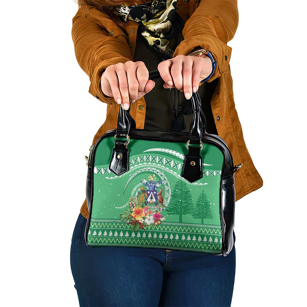 Norfolk Island Pine Tree Christmas Shoulder Handbag Coat of Arm and Polynesian Pattern LT9 One Size Green - Polynesian Pride