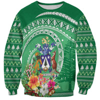 Norfolk Island Pine Tree Christmas Sweatshirt Coat of Arm and Polynesian Pattern LT9 Unisex Green - Polynesian Pride