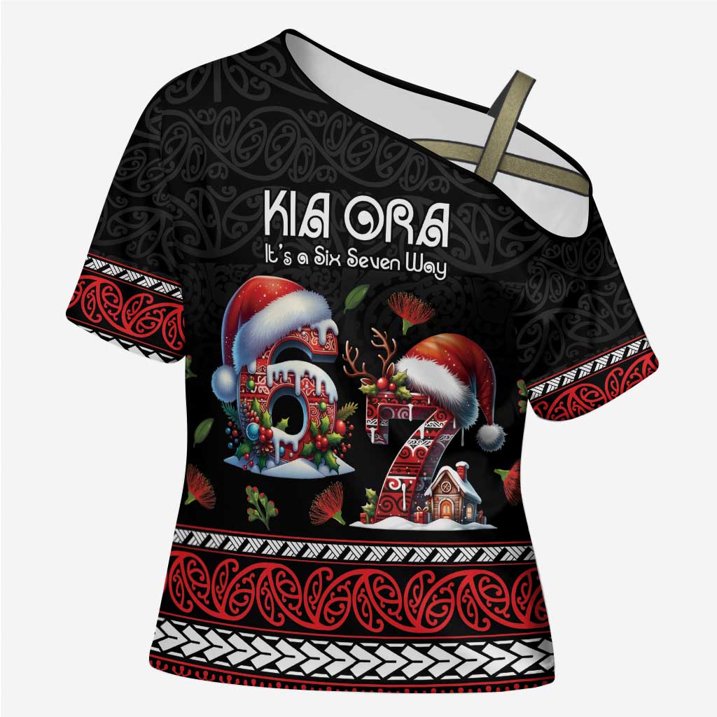 Aotearoa Six Seven Personalized Cross Shoulder Shirt New Zealand Funny Christmas LT9 Female Red - Polynesian Pride