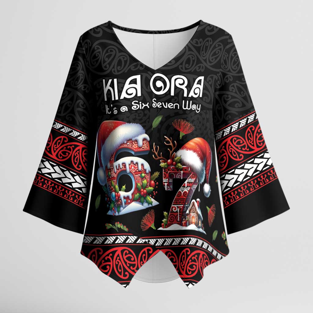 Aotearoa Six Seven Personalized Kimono Sleeve Blouse New Zealand Funny Christmas LT9 Female Red - Polynesian Pride