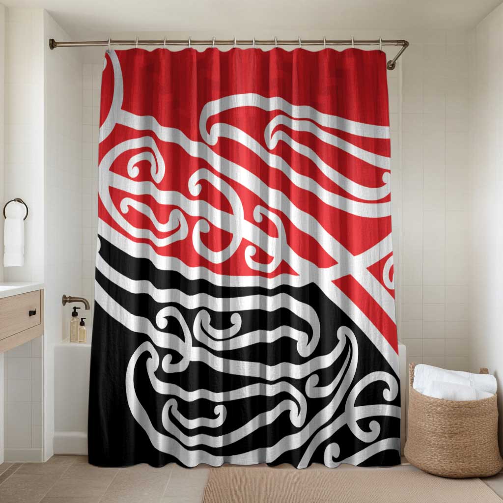 All Red New Zealand Kowhai Ngutukak Bathroom Set LT9 Shower Curtain Only Red - Polynesian Pride