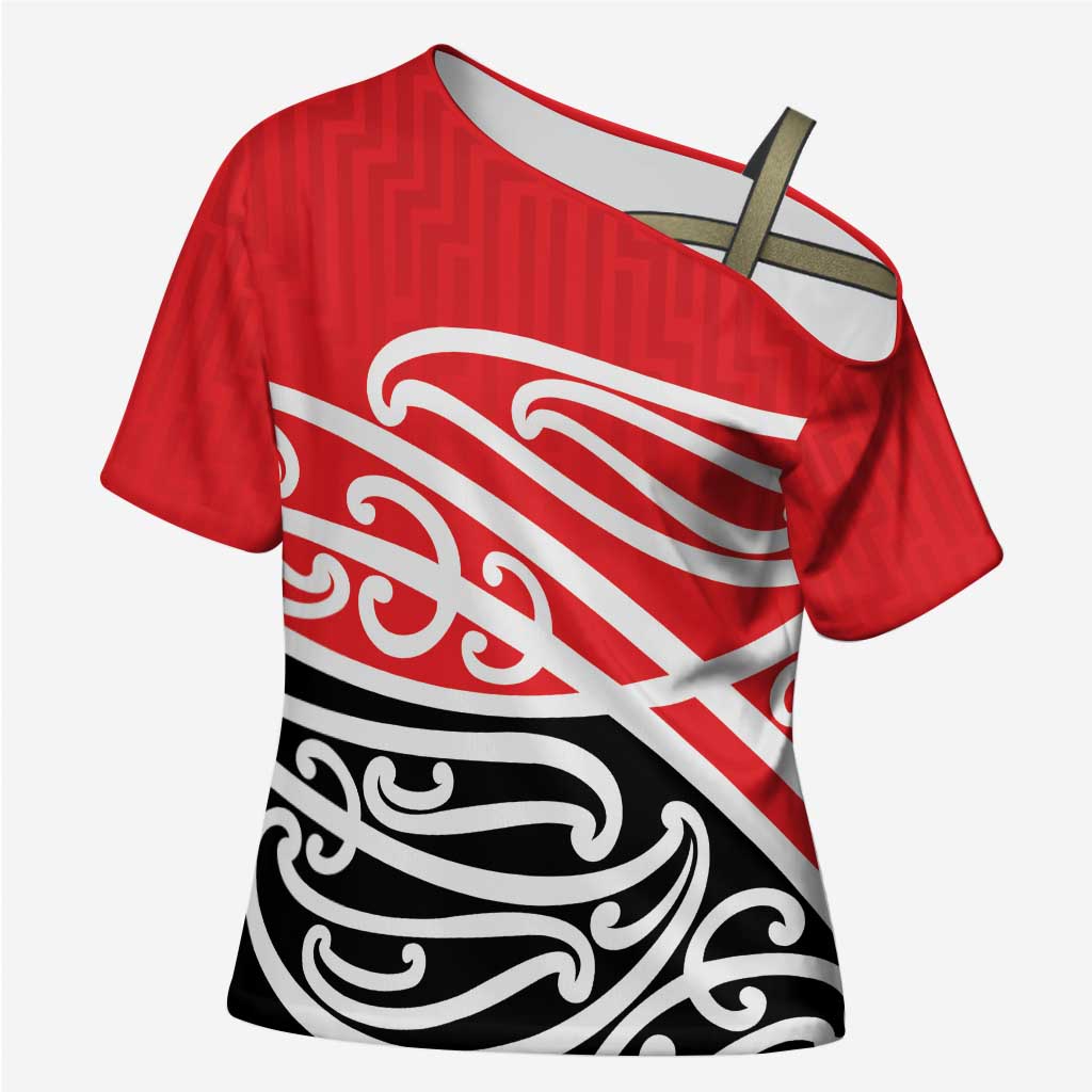 All Red New Zealand Kowhai Ngutukak Cross Shoulder Shirt LT9 Female Red - Polynesian Pride