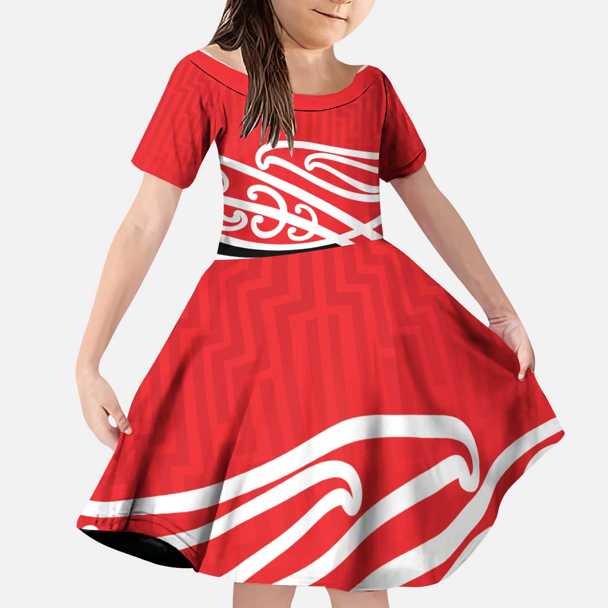 All Red New Zealand Kowhai Ngutukak Kid Short Sleeve Dress LT9 KID Red - Polynesian Pride