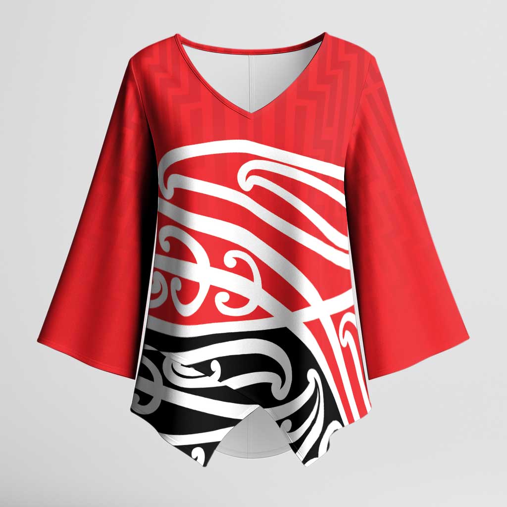 All Red New Zealand Kowhai Ngutukak Kimono Sleeve Blouse LT9 Female Red - Polynesian Pride
