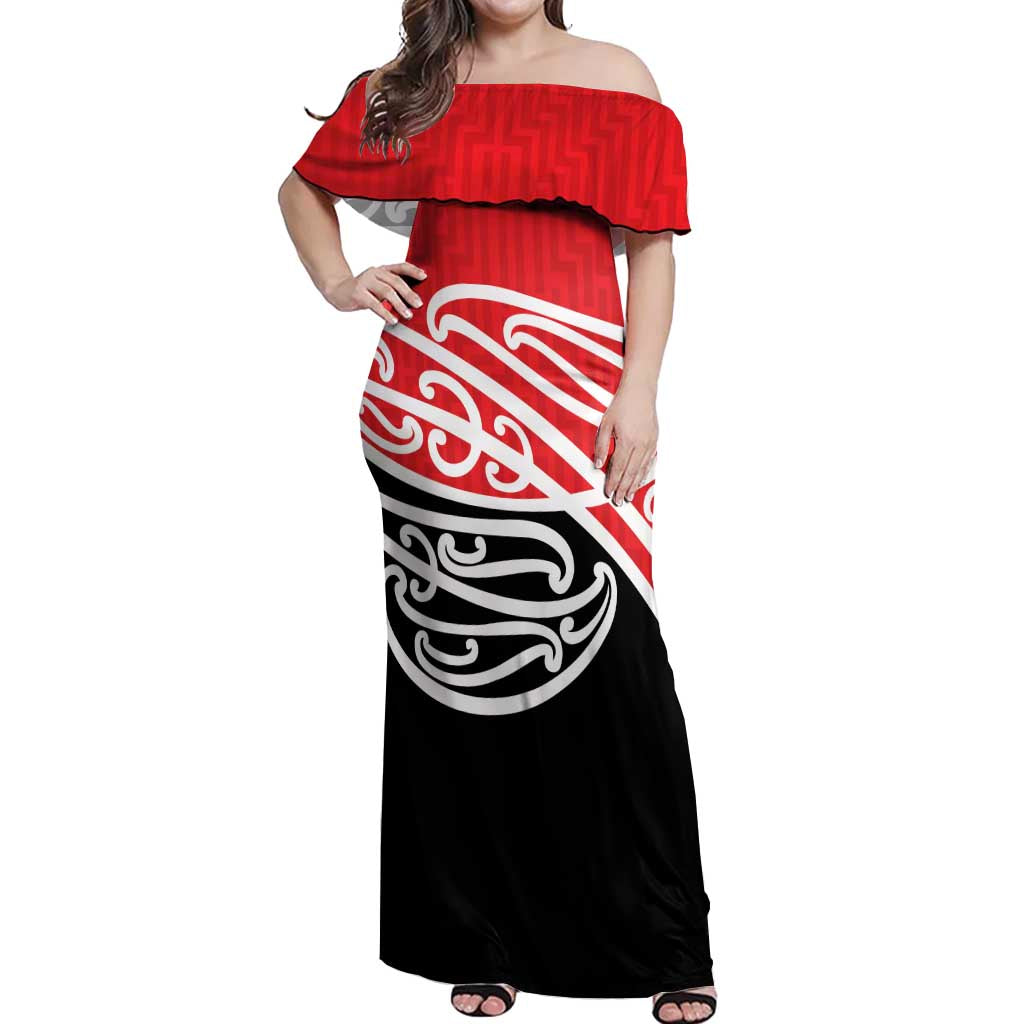 All Red New Zealand Kowhai Ngutukak Off Shoulder Maxi Dress LT9 Women Red - Polynesian Pride