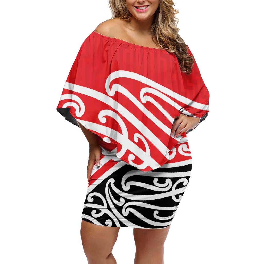 All Red New Zealand Kowhai Ngutukak Off Shoulder Short Dress LT9 Women Red - Polynesian Pride