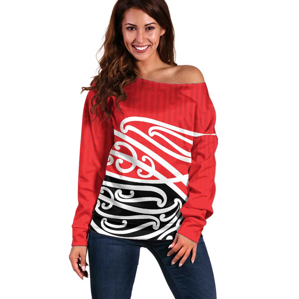 All Red New Zealand Kowhai Ngutukak Off Shoulder Sweater LT9 Women Red - Polynesian Pride