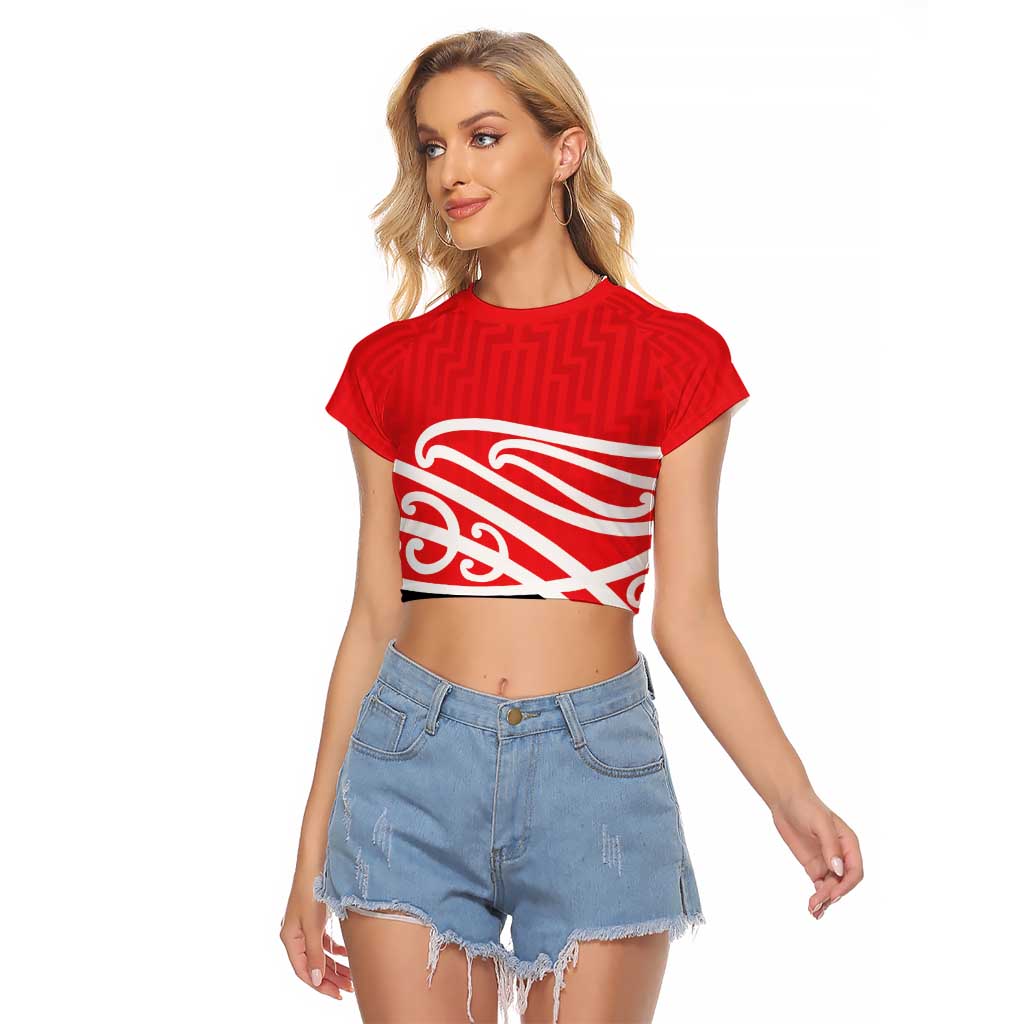 All Red New Zealand Kowhai Ngutukak Raglan Cropped T Shirt LT9 Female Red - Polynesian Pride