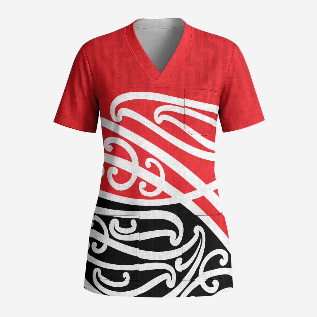 All Red New Zealand Kowhai Ngutukak Scrub Top LT9 Adult Red - Polynesian Pride