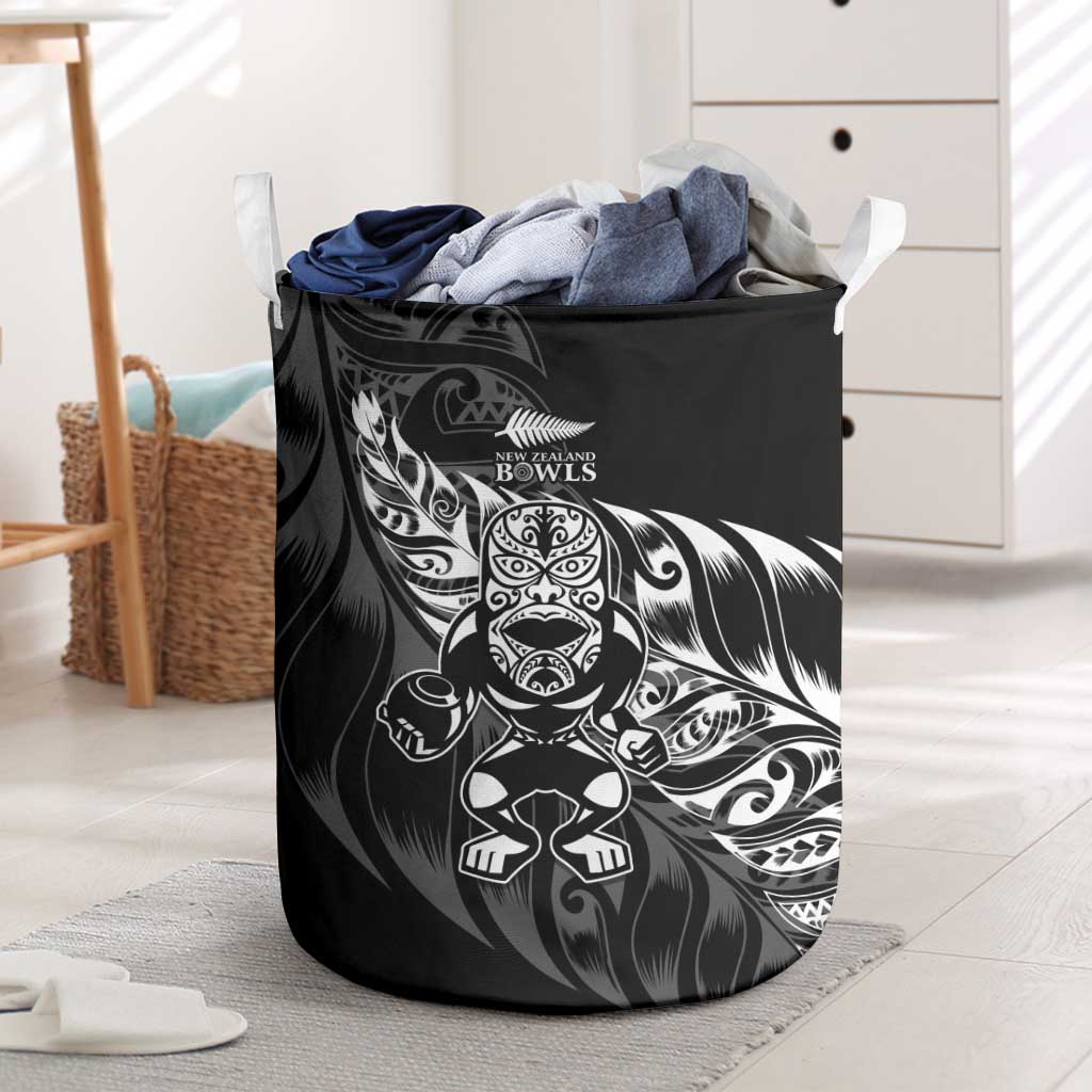 New Zealand Lawn Bowls Laundry Basket Black Maori Warrior Tribal Silver Fern LT9 Black - Polynesian Pride