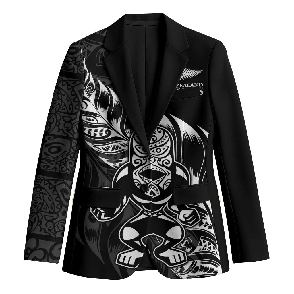 New Zealand Lawn Bowls Custom Blazer Black Maori Warrior Tribal Silver Fern LT9 Unisex Black - Polynesian Pride