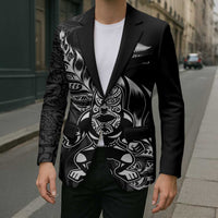 New Zealand Lawn Bowls Custom Blazer Black Maori Warrior Tribal Silver Fern LT9 - Polynesian Pride