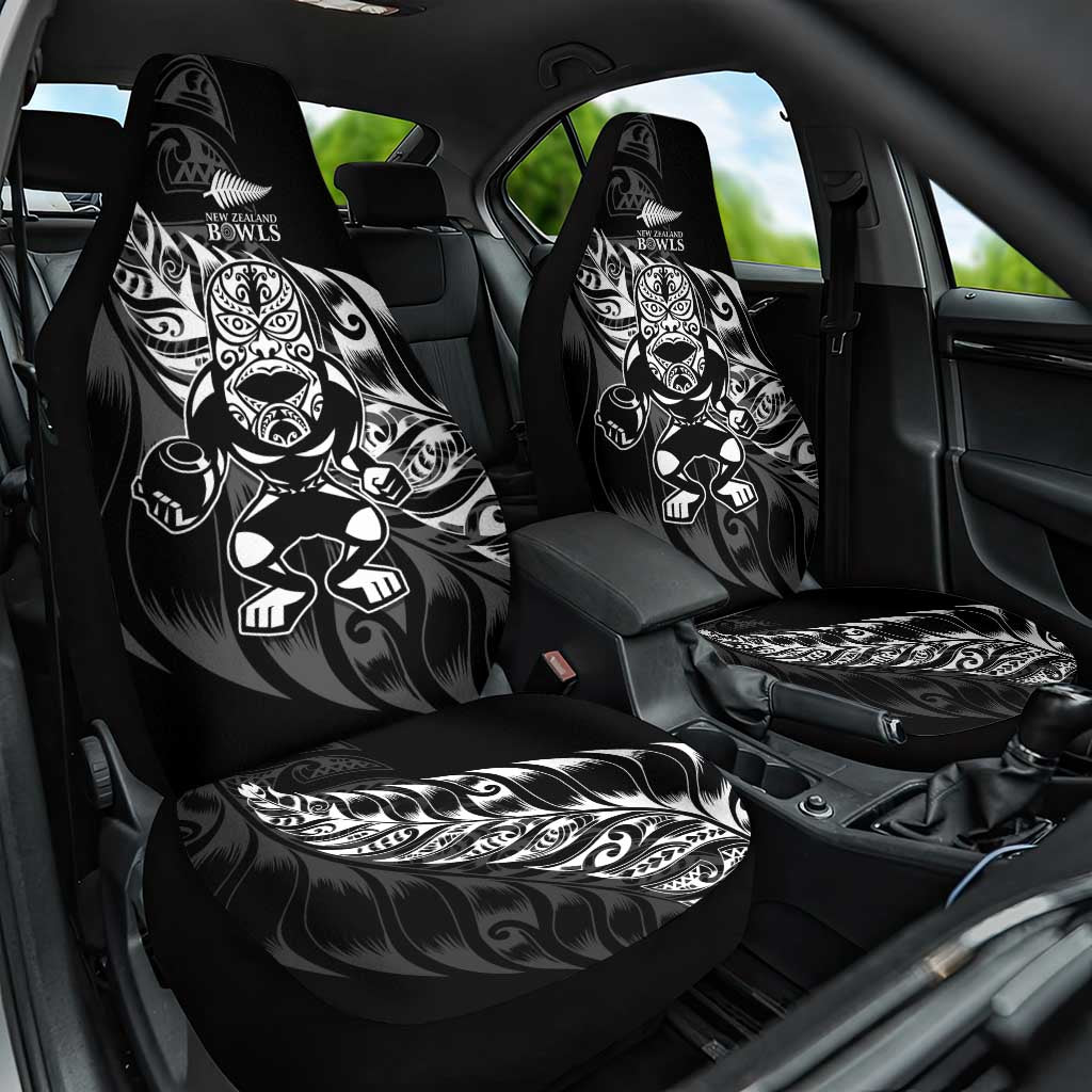 New Zealand Lawn Bowls Car Seat Cover Black Maori Warrior Tribal Silver Fern LT9 One Size Black - Polynesian Pride