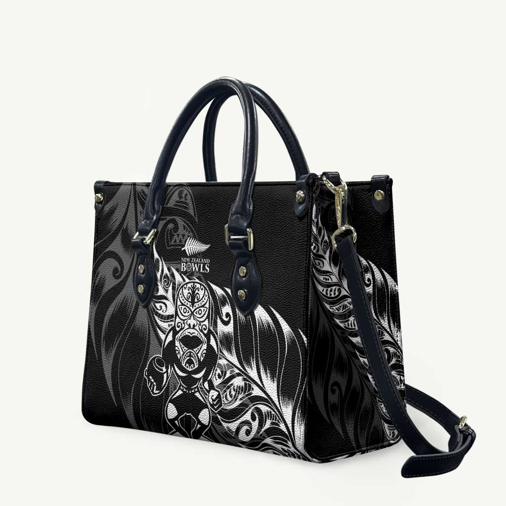 New Zealand Lawn Bowls Leather Bag Black Maori Warrior Tribal Silver Fern LT9 Black - Polynesian Pride