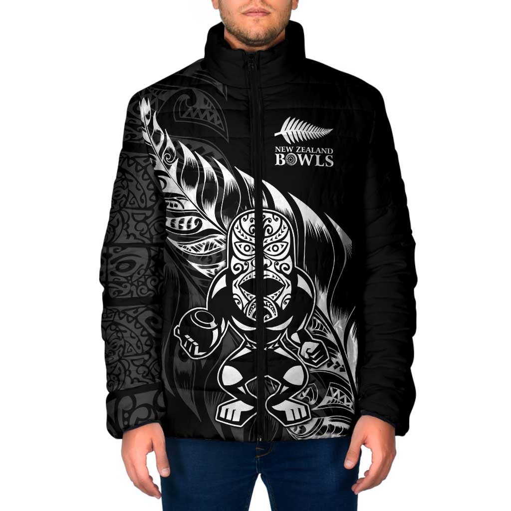 New Zealand Lawn Bowls Custom Padded Jacket Black Maori Warrior Tribal Silver Fern LT9 Men Black - Polynesian Pride