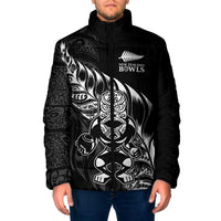 New Zealand Lawn Bowls Custom Padded Jacket Black Maori Warrior Tribal Silver Fern LT9 Men Black - Polynesian Pride