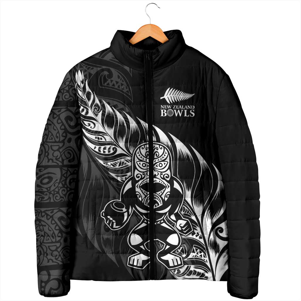 New Zealand Lawn Bowls Custom Padded Jacket Black Maori Warrior Tribal Silver Fern LT9 - Polynesian Pride