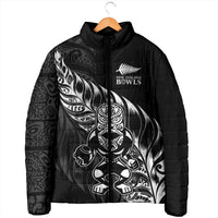 New Zealand Lawn Bowls Custom Padded Jacket Black Maori Warrior Tribal Silver Fern LT9 - Polynesian Pride