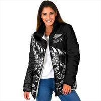 New Zealand Lawn Bowls Custom Padded Jacket Black Maori Warrior Tribal Silver Fern LT9 Women Black - Polynesian Pride