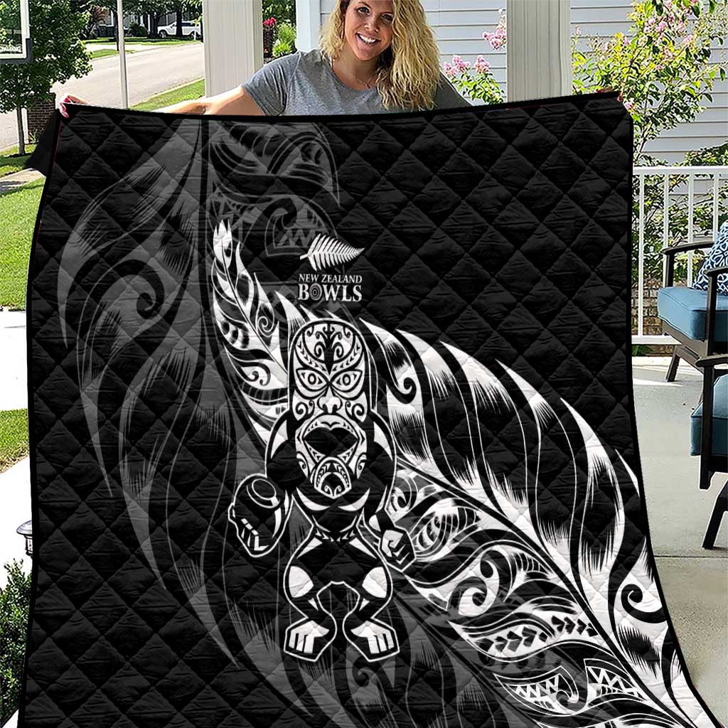 New Zealand Lawn Bowls Quilt Black Maori Warrior Tribal Silver Fern LT9 Black - Polynesian Pride